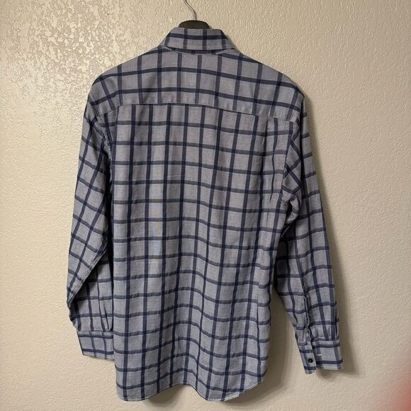 Robert Talbott Mens Shirt M Blue Chevron Check Windowpane Plaid - Picture 2 of 7